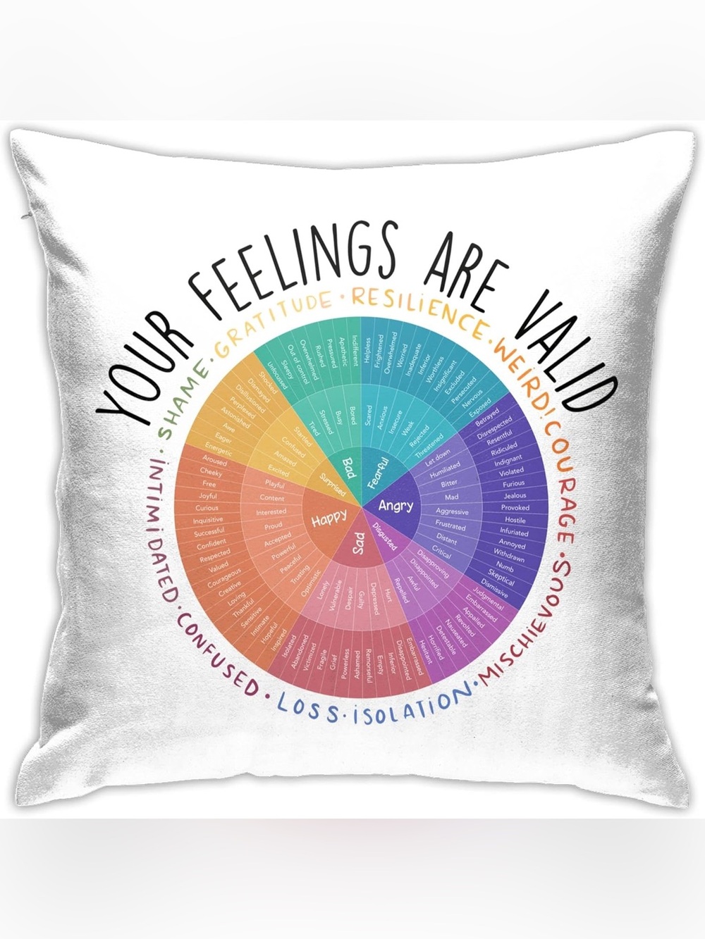 Your Feelings Are Valid Rainbow Emotion Wheel Throw Pillow